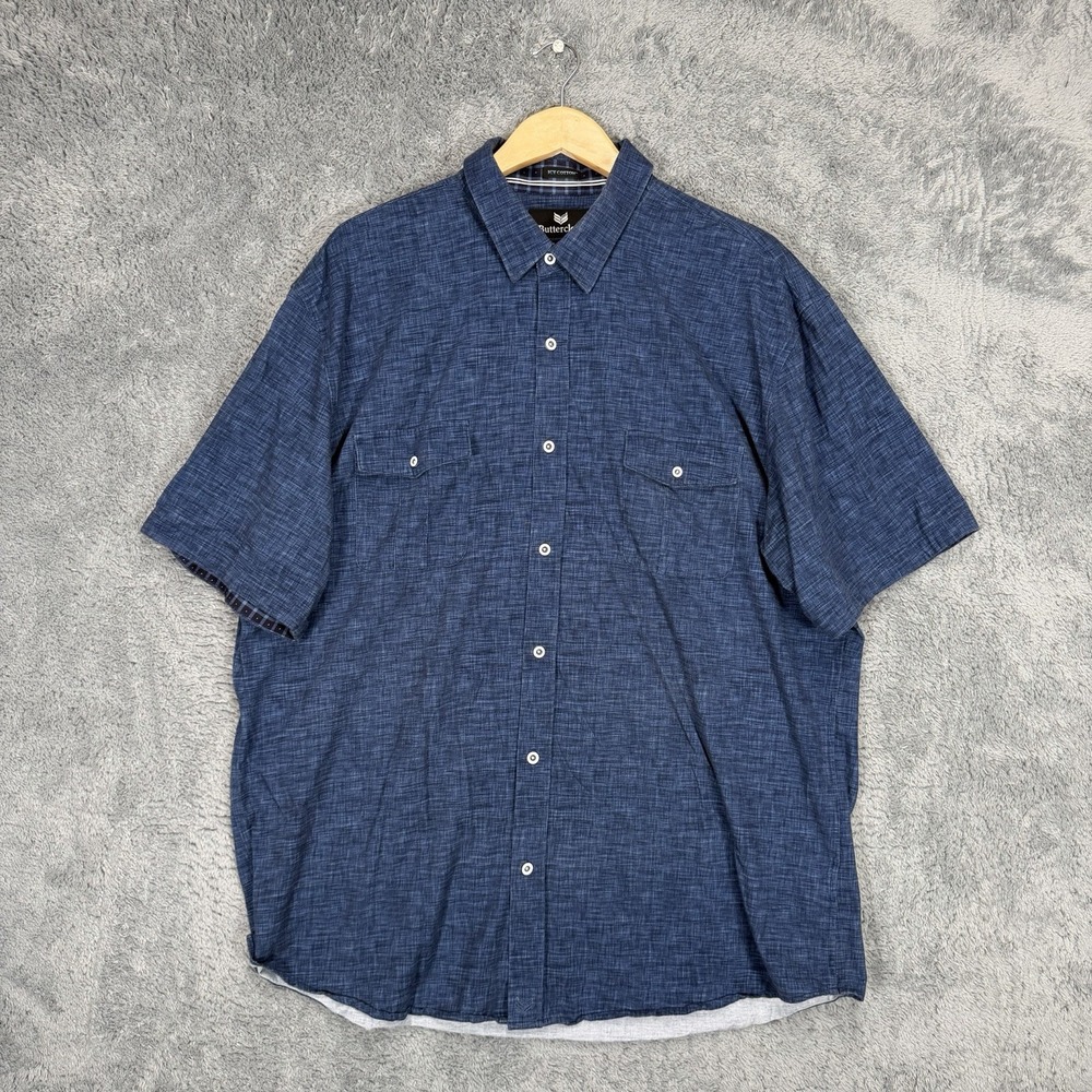 Buttercloth Icy Cotton Shirt Mens 3XL Tall Fit Heather Blue Stretch Short Sleeve